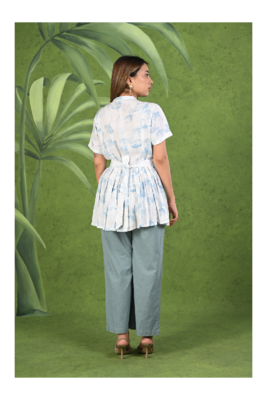 Senorita Light blue & white printed frock style modal & linen cotton half sleeve co-ord set 2