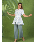 Senorita Light blue & white printed frock style modal & linen cotton half sleeve co-ord set