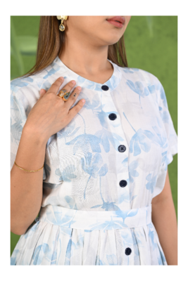 Senorita Light blue & white printed frock style modal & linen cotton half sleeve co-ord set 4