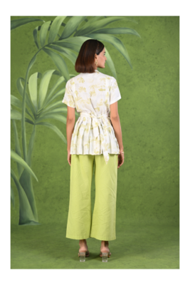Senorita Light green & white printed frock style modal & linen cotton half sleeve co-ord set 2