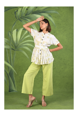 Senorita Light green & white printed frock style modal & linen cotton half sleeve co-ord set 5