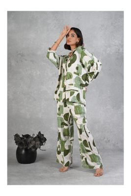 Senorita Green & white modal slub printed full sleeve co-ord set 2