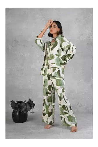 Senorita Green & white modal slub printed full sleeve co-ord set