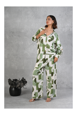 Senorita Green & white modal slub printed full sleeve co-ord set 1