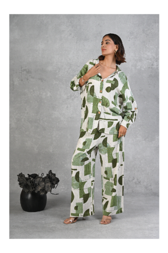 Senorita Green & white modal slub printed full sleeve co-ord set