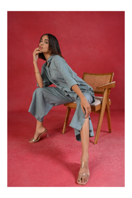 Senorita Slat grey solid linen cotton full sleeve co-ord set 2
