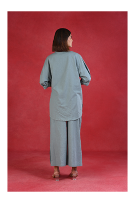 Senorita Slat grey solid linen cotton full sleeve co-ord set 3