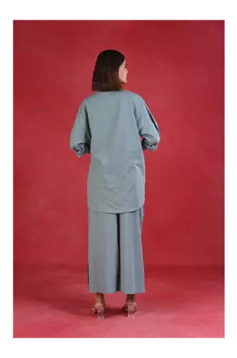 Senorita Slat grey solid linen cotton full sleeve co-ord set