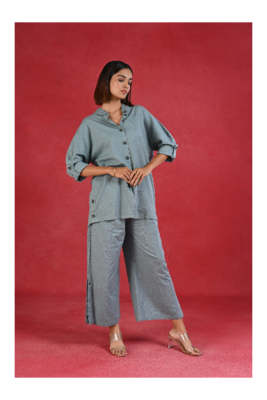 Senorita Slat grey solid linen cotton full sleeve co-ord set 1