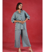 Senorita Slat grey solid linen cotton full sleeve co-ord set