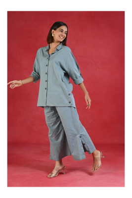 Senorita Slat grey solid linen cotton full sleeve co-ord set 4