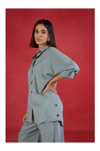 Senorita Slat grey solid linen cotton full sleeve co-ord set