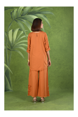 Senorita Rust orange frayed solid linen cotton full sleeve co-ord set 2