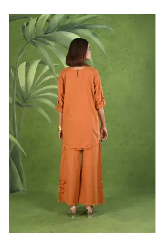 Senorita Rust orange frayed solid linen cotton full sleeve co-ord set