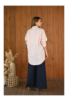 Senorita Baby pink & blue striped pattern linen cotton full sleeve co-ord set-012-wcod-bpnk-blu s 2