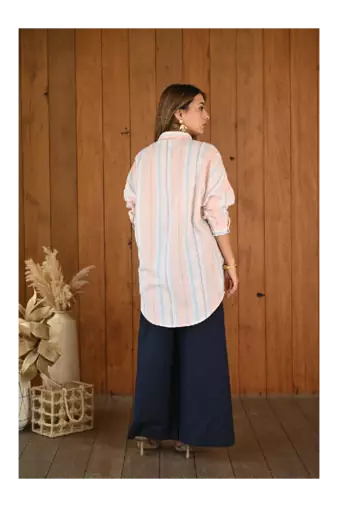 Senorita Baby pink & blue striped pattern linen cotton full sleeve co-ord set-012-wcod-bpnk-blu s