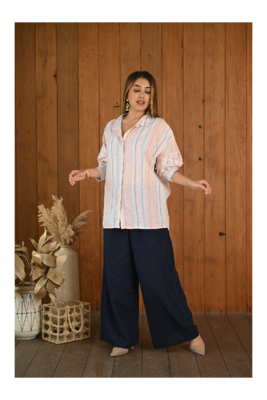 Senorita Baby pink & blue striped pattern linen cotton full sleeve co-ord set-012-wcod-bpnk-blu s 3