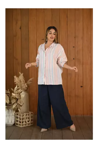 Senorita Baby pink & blue striped pattern linen cotton full sleeve co-ord set-012-wcod-bpnk-blu s