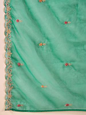 red silk blend solid yoke design anarkali kurta trouser with dupatta 6