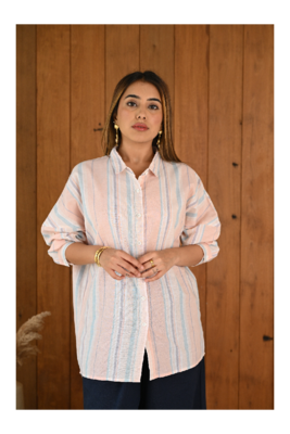 Senorita Baby pink & blue striped pattern linen cotton full sleeve co-ord set-012-wcod-bpnk-blu s 4