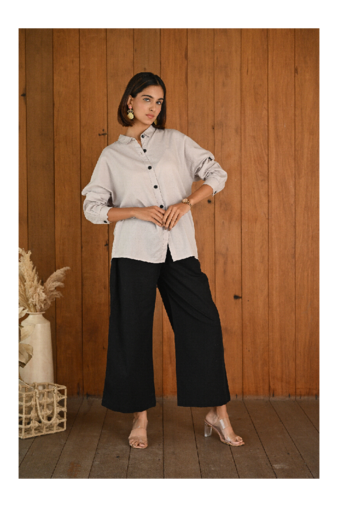 Senorita Grey & black solid linen cotton full sleeve co-ord set