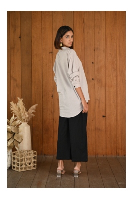 Senorita Grey & black solid linen cotton full sleeve co-ord set 2