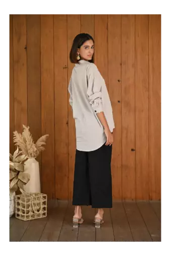 Senorita Grey & black solid linen cotton full sleeve co-ord set