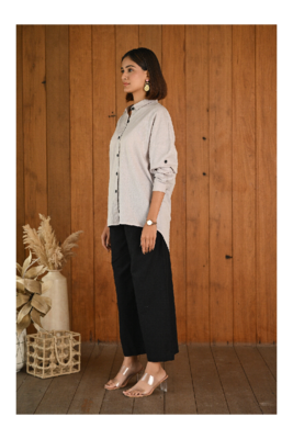 Senorita Grey & black solid linen cotton full sleeve co-ord set 3