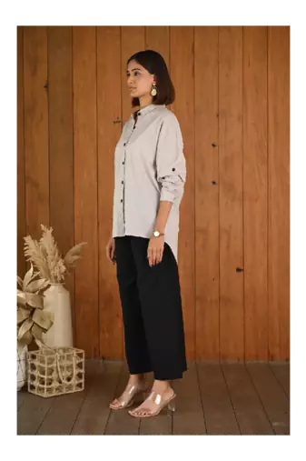 Senorita Grey & black solid linen cotton full sleeve co-ord set