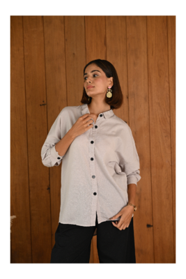 Senorita Grey & black solid linen cotton full sleeve co-ord set 4