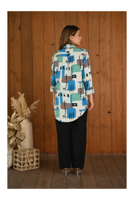 Senorita Blue green grey pattern printed modal & linen cotton full sleeve co-ord set 2