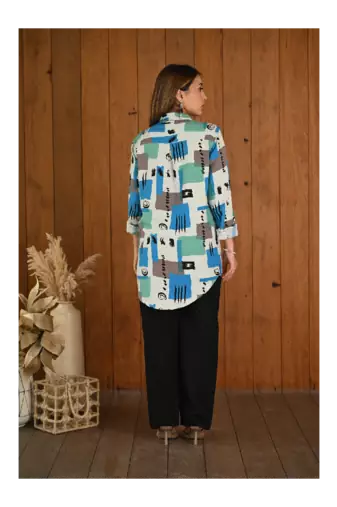 Senorita Blue green grey pattern printed modal & linen cotton full sleeve co-ord set
