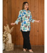 Senorita Blue green grey pattern printed modal & linen cotton full sleeve co-ord set