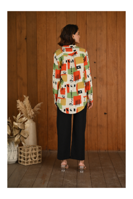 Senorita Orange & green pattern printed modal & linen cotton full sleeve co-ord set 2