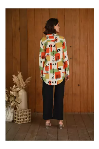 Senorita Orange & green pattern printed modal & linen cotton full sleeve co-ord set