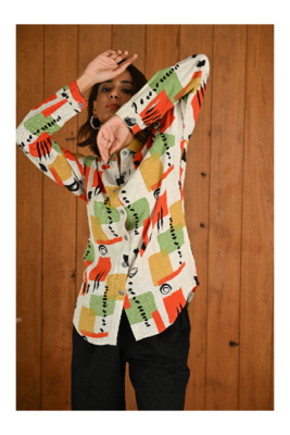 Senorita Orange & green pattern printed modal & linen cotton full sleeve co-ord set 4