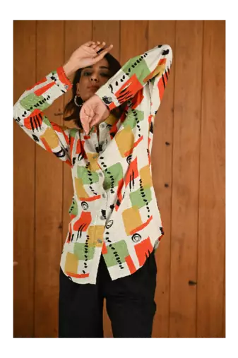 Senorita Orange & green pattern printed modal & linen cotton full sleeve co-ord set