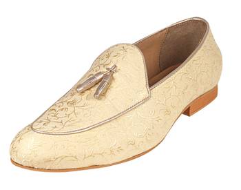 Tanny shoes men's jacquard material gold color ethnic shoe for bridal casual party 2