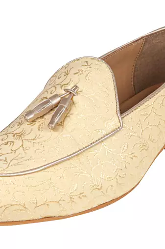 Tanny shoes men's jacquard material gold color ethnic shoe for bridal casual party