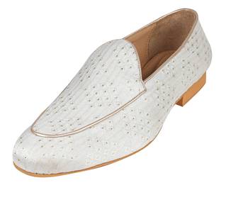 Tanny shoes men's jacquard material white ethnic shoe for bridal casual party 2