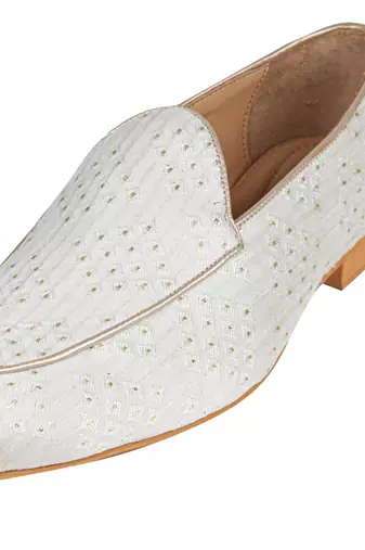 Tanny shoes men's jacquard material white ethnic shoe for bridal casual party