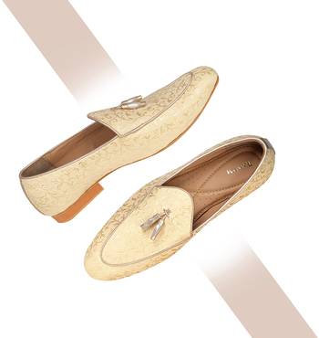 Tanny shoes men's jacquard material gold color ethnic shoe for bridal casual party 3