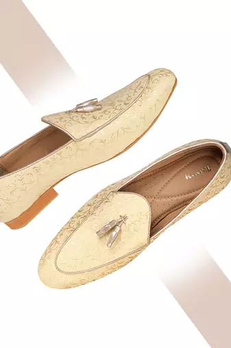 Tanny shoes men's jacquard material gold color ethnic shoe for bridal casual party