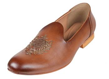 Tanny shoes men's faux leather brown zari embroidery ethnic shoe for bridal casual party 2