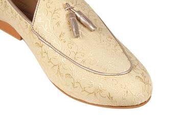 Tanny shoes men's jacquard material gold color ethnic shoe for bridal casual party 4