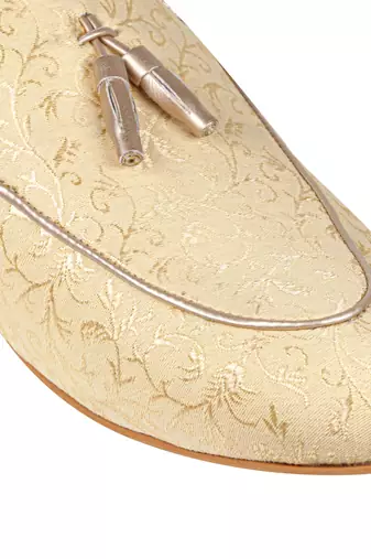 Tanny shoes men's jacquard material gold color ethnic shoe for bridal casual party