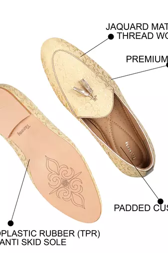 Tanny shoes men's jacquard material gold color ethnic shoe for bridal casual party