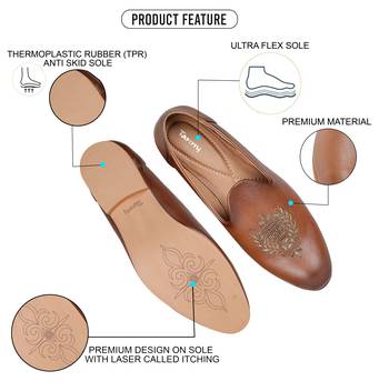 Tanny shoes men's faux leather brown zari embroidery ethnic shoe for bridal casual party 3
