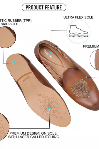 Tanny shoes men's faux leather brown zari embroidery ethnic shoe for bridal casual party