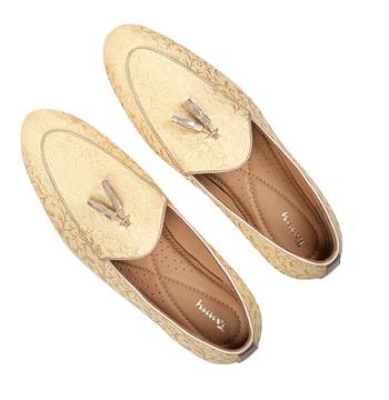Tanny shoes men's jacquard material gold color ethnic shoe for bridal casual party 1